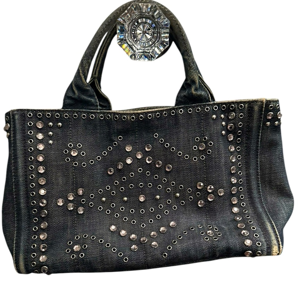Authentic Prada Canapa Denim Studded Bag